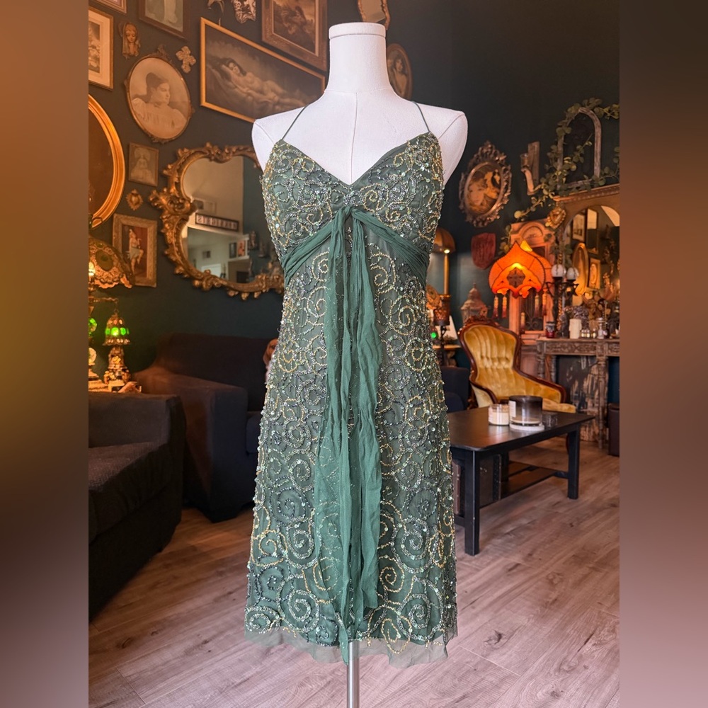Vintage Y2K Scala Beaded Mini Dress 💚✨